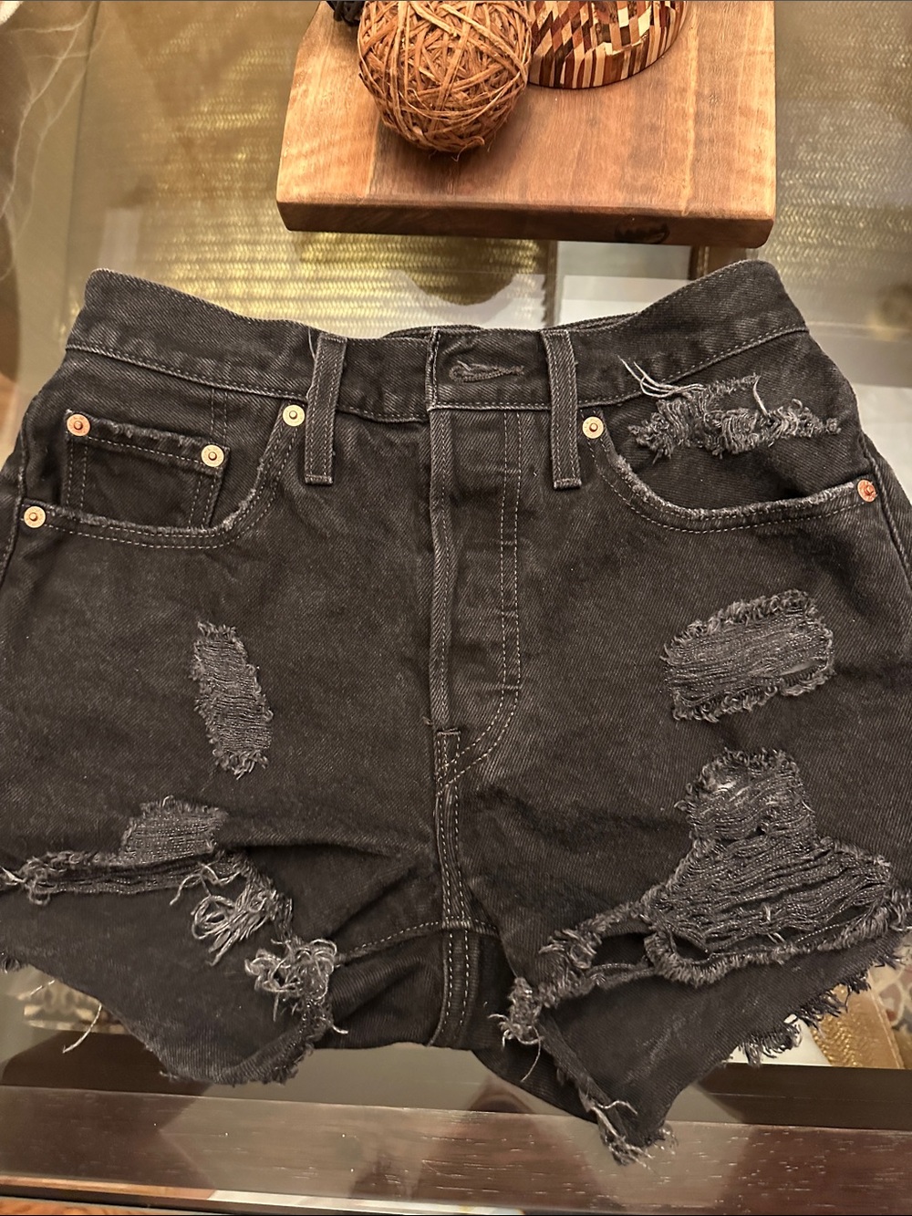 Levis’s Premium Black Distressed Jean Shorts